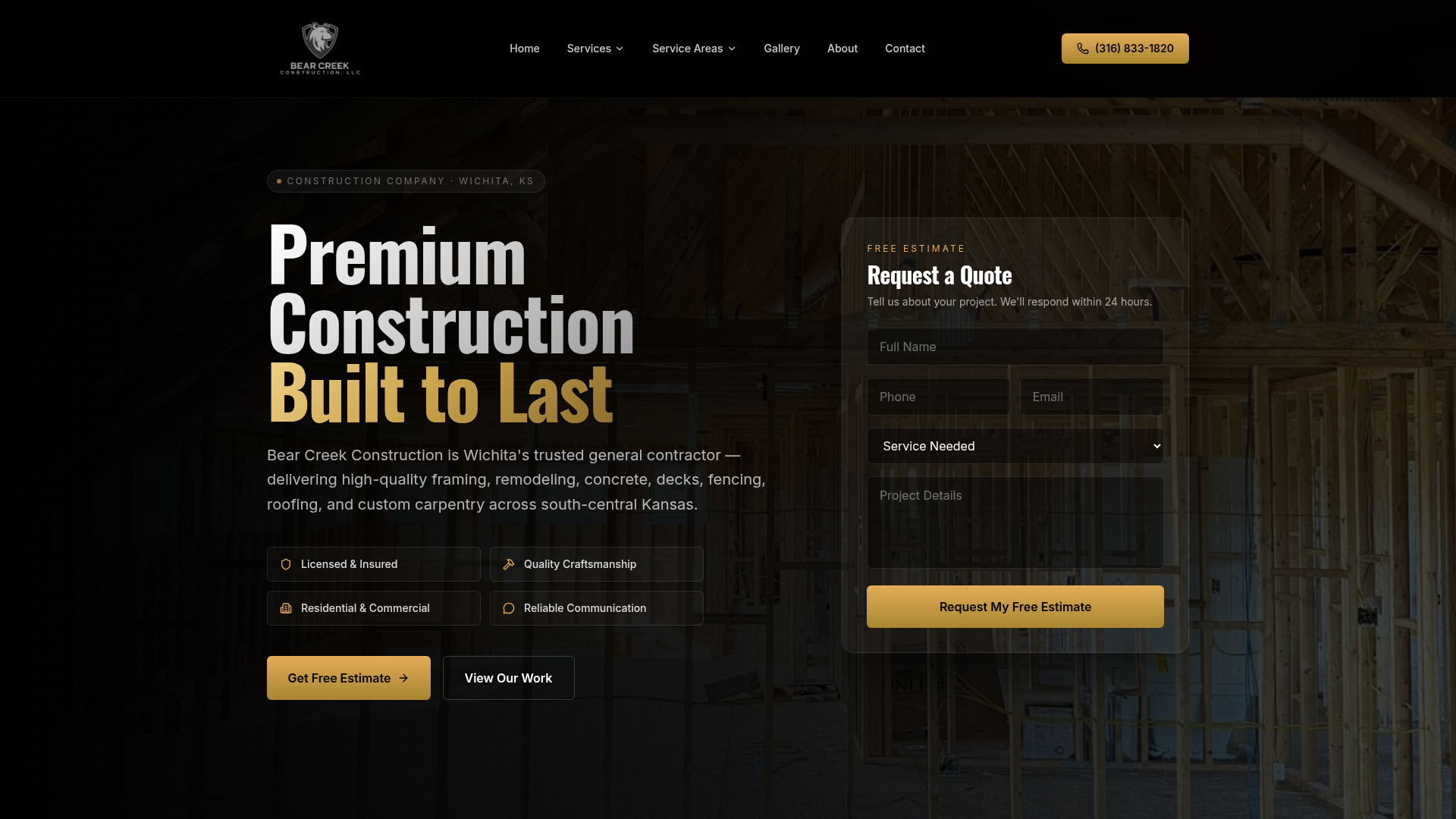 Bear Creek Construction website screenshot